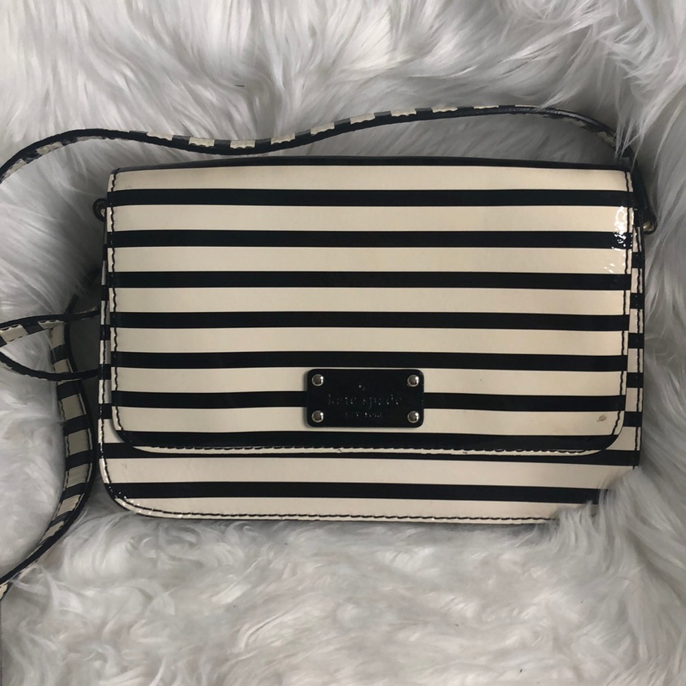 Kate Spade black and ivory striped crossbody bag